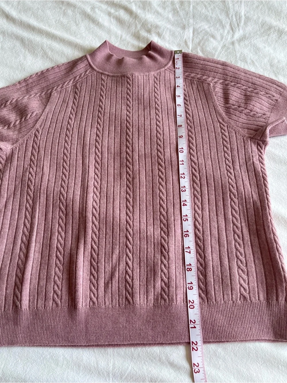Tahari 100% Merino Wool Cable Knit Mock Neck Sweater Size M Romantic Coquette - Picture 4 of 10